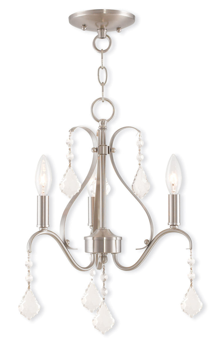 Livex Lighting Caterina Collection 3 Light Brushed Nickel Mini Chandelier in Brushed Nickel 40843-91