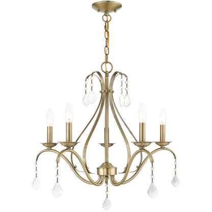 Livex Lighting Caterina Collection 5 Lt Antique Brass Chandelier  in Antique Brass with Clear Crystals 40845-01