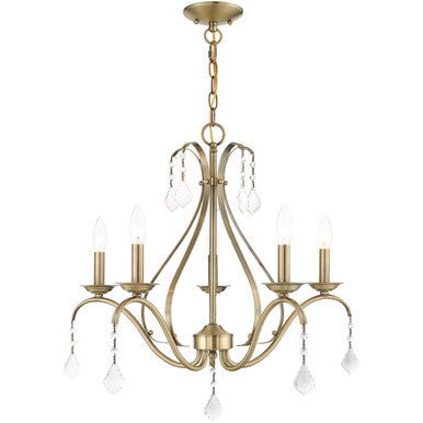 Livex Lighting Caterina Collection 5 Lt Antique Brass Chandelier  in Antique Brass with Clear Crystals 40845-01