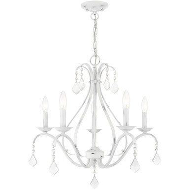 Livex Lighting Caterina Collection 5 Lt Antique White Chandelier in Antique White with Clear Crystals 40845-60