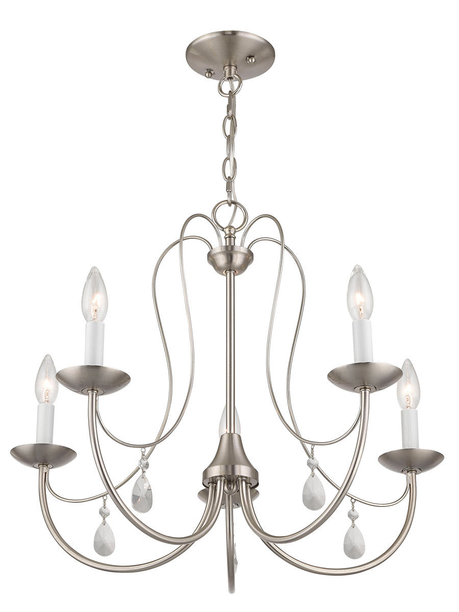 Livex Lighting Mirabella Collection 5 Light Brushed Nickel Chandelier in Brushed Nickel 40865-91