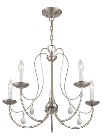 Livex Lighting Mirabella Collection 5 Light Brushed Nickel Chandelier in Brushed Nickel 40865-91