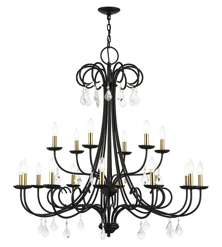 Livex Lighting Daphne Collection 18 Light Black Extra Large Chandelier with Antique Brass Finish Accents and Clear Crystals 40870-04