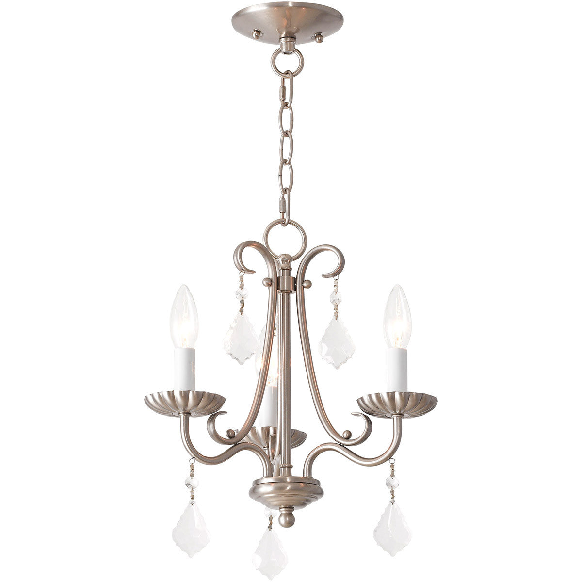 Livex Lighting Daphne Collection 3 Light Brushed Nickel Mini Chandelier in Brushed Nickel 40873-91