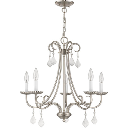 Livex Lighting Daphne Collection 5 Light Brushed Nickel Chandelier in Brushed Nickel 40875-91