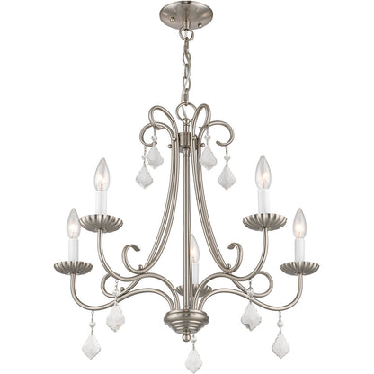 Livex Lighting Daphne Collection 5 Light Brushed Nickel Chandelier in Brushed Nickel 40875-91