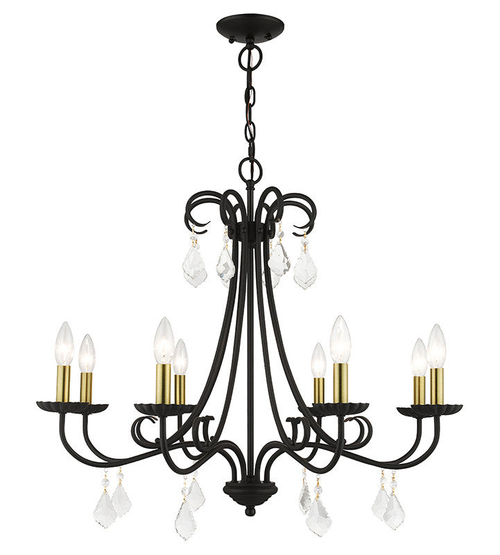 Livex Lighting Daphne Collection 8 Light Black Large Chandelier with Antique Brass Finish Accents and Clear Crystals 40878-04