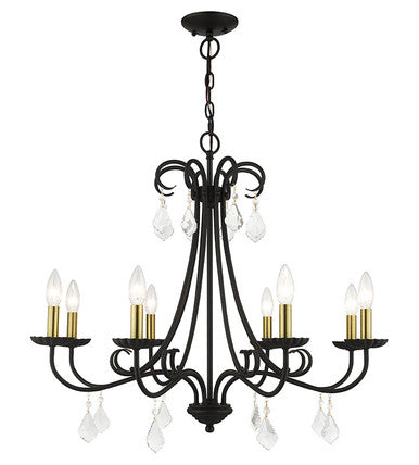 Livex Lighting Daphne Collection 8 Light Black Large Chandelier with Antique Brass Finish Accents and Clear Crystals 40878-04