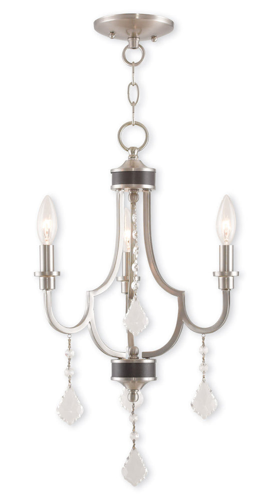 Livex Lighting Glendale Collection 3 Light Brushed Nickel Mini Chandelier in Brushed Nickel 40883-91