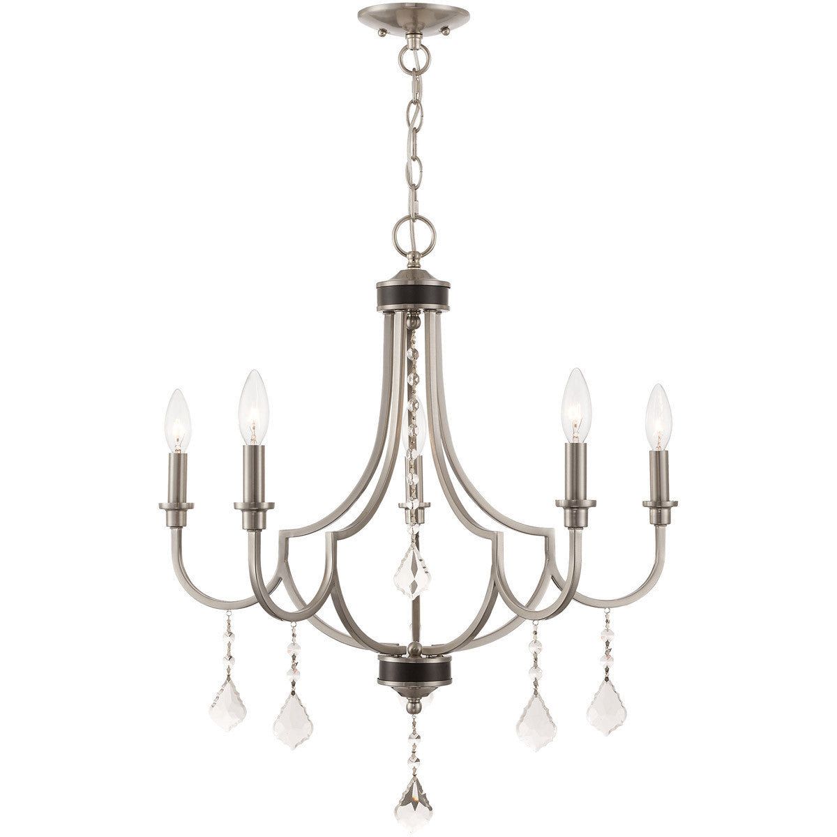 Livex Lighting Glendale Collection 5 Light Brushed Nickel Chandelier in Brushed Nickel 40885-91