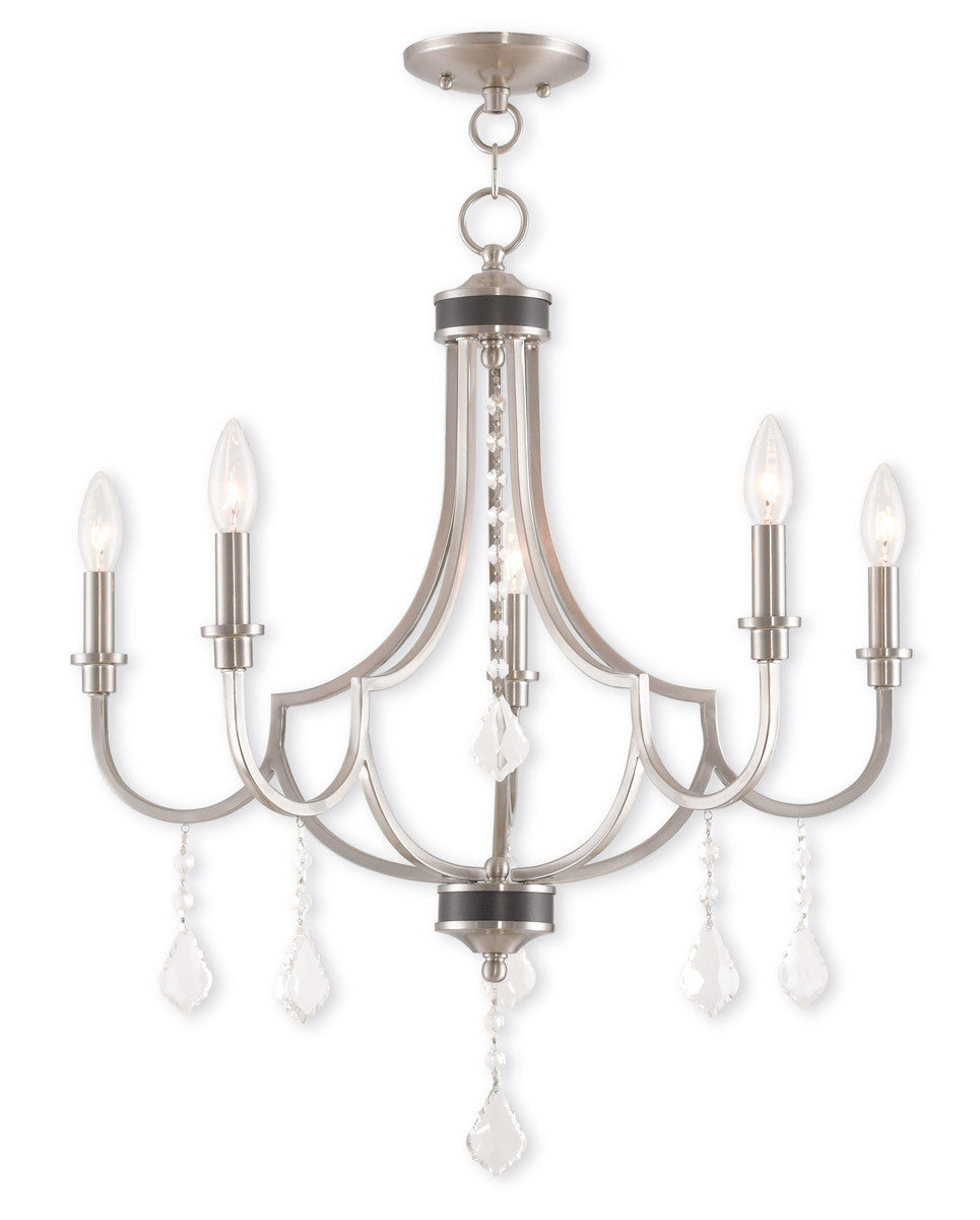 Livex Lighting Glendale Collection 5 Light Brushed Nickel Chandelier in Brushed Nickel 40885-91