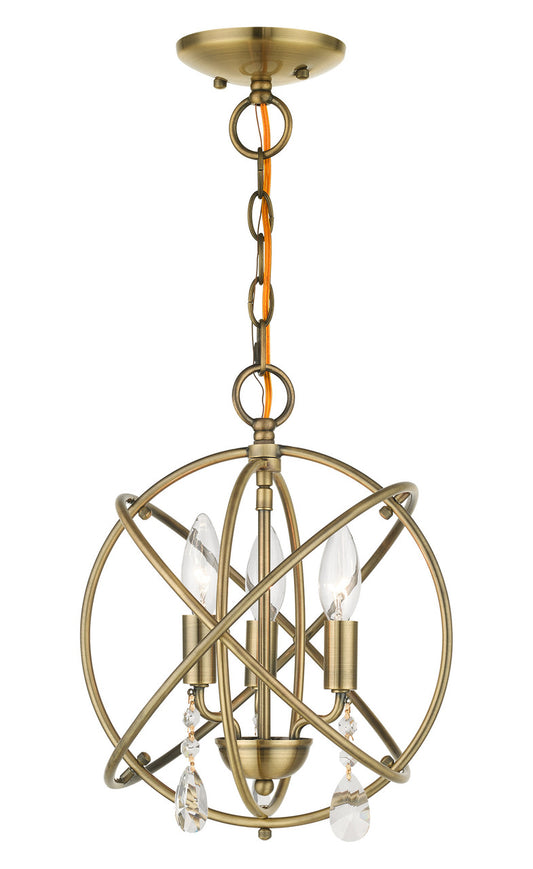 Livex Lighting Aria Collection  3 Light Antique Brass Convertible Chandelier / Semi Flush in Antique Brass 40903-01