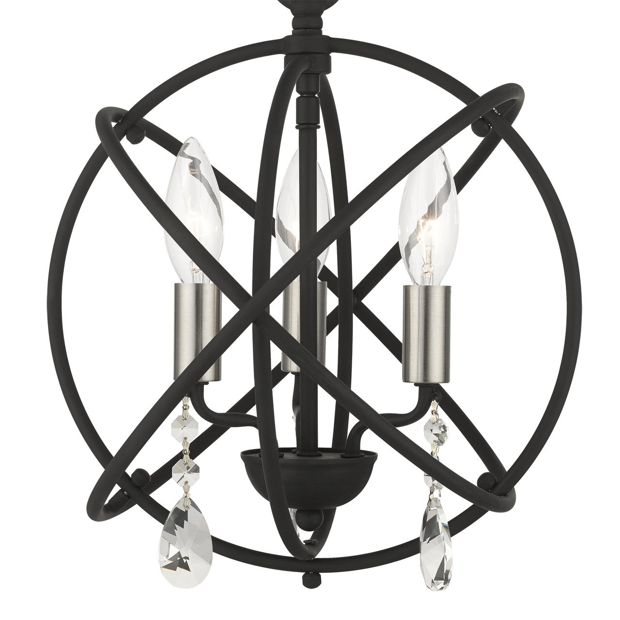 Livex Lighting Aria Collection  3 Light Black Convertible Chandelier / Semi Flush in Black with Satin Nickel Candles 40903-04