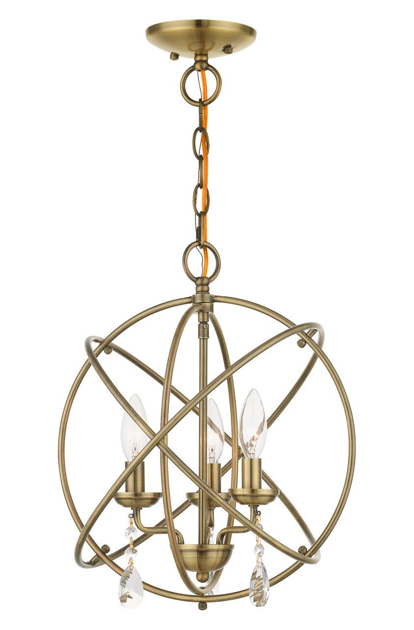 Livex Lighting Aria Collection  3 Light Antique Brass Convertible Chandelier / Semi Flush in Antique Brass 40904-01