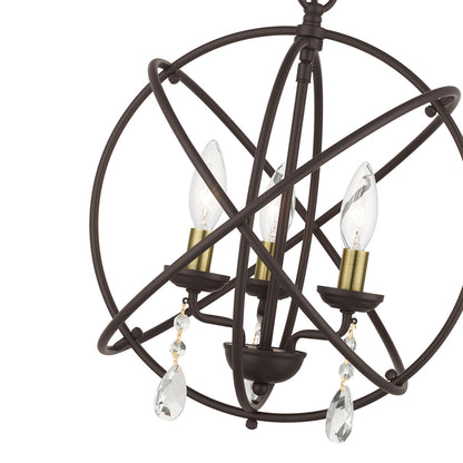 Livex Lighting Aria Collection  3 Light Bronze Convertible Chandelier / Semi Flush in Bronze with Antique Brass Candles 40904-07