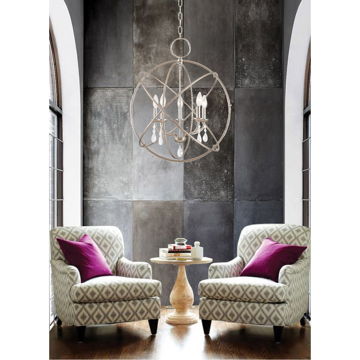 Livex Lighting Aria Collection 5 Light Brushed Nickel Chandelier in Brushed Nickel 40905-91