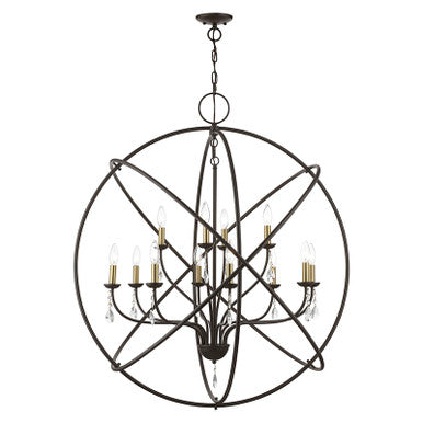 Livex Lighting Aria Collection  12 Light Bronze with Antique Brass Finish Candles Grande Foyer Chandelier in Bronze with Antique Brass Finish Candles 40909-07