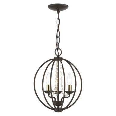 Livex Lighting Arabella Collection  3 Light Bronze with Antique Brass Finish Candles Globe Convertible Mini Chandelier/ Semi-Flush in Bronze with Antique Brass Finish Candles 40913-07