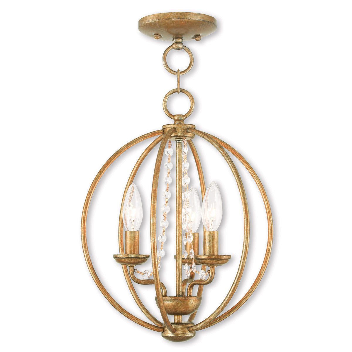 Livex Lighting Arabella Collection 3 Light AGL Mini Chandelier/Flush Mount in Antique Gold Leaf 40913-48