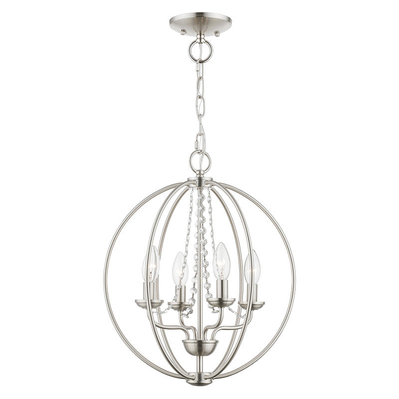 Livex Lighting Arabella Collection  4 Light Brushed Nickel Globe Convertible Chandelier/ Semi-Flush in Brushed Nickel 40914-91