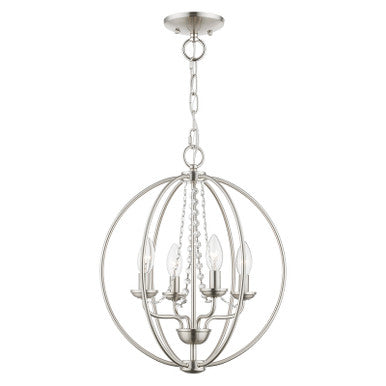 Livex Lighting Arabella Collection  4 Light Brushed Nickel Globe Convertible Chandelier/ Semi-Flush in Brushed Nickel 40914-91