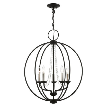 Livex Lighting Arabella Collection  5 Light Black with Brushed Nickel Finish Candles Globe Chandelier in Black with Brushed Nickel Finish Candles 40915-04