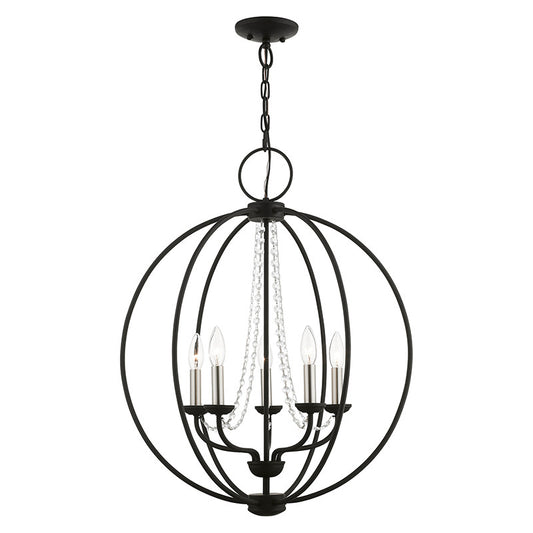 Livex Lighting Arabella Collection  5 Light Black with Brushed Nickel Finish Candles Globe Chandelier in Black with Brushed Nickel Finish Candles 40915-04