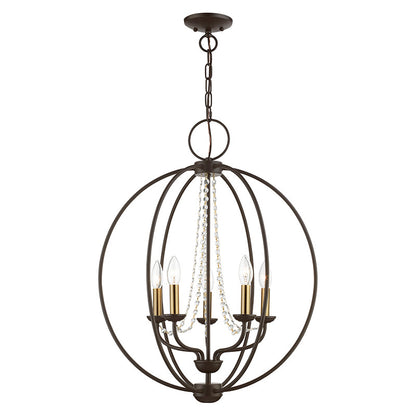 Livex Lighting Arabella Collection  5 Light Bronze with Antique Brass Finish Candles Globe Chandelier in Bronze with Antique Brass Finish Candles 40915-07