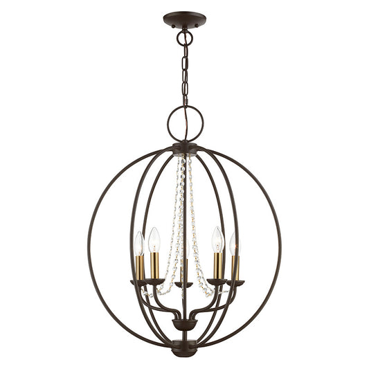 Livex Lighting Arabella Collection  5 Light Bronze with Antique Brass Finish Candles Globe Chandelier in Bronze with Antique Brass Finish Candles 40915-07