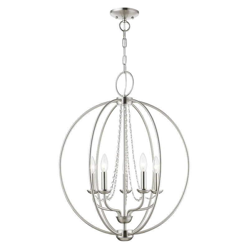 Livex Lighting Arabella Collection  5 Light Brushed Nickel Globe Chandelier in Brushed Nickel 40915-91