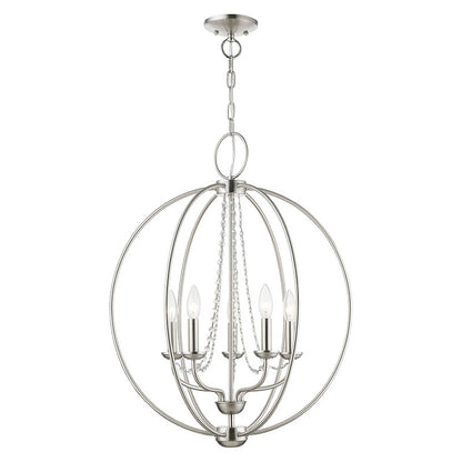 Livex Lighting Arabella Collection  5 Light Brushed Nickel Globe Chandelier in Brushed Nickel 40915-91