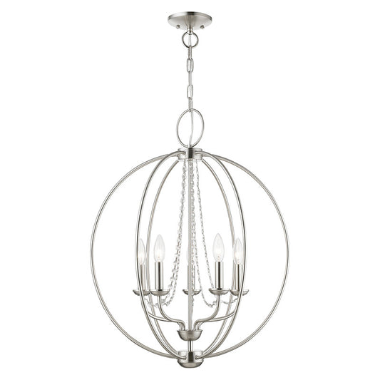 Livex Lighting Arabella Collection  5 Light Brushed Nickel Globe Chandelier in Brushed Nickel 40915-91