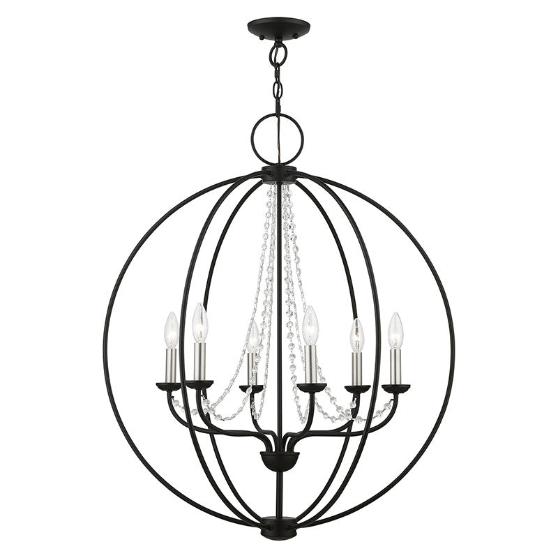 Livex Lighting Arabella Collection  6 Light Black with Brushed Nickel Finish Candles Globe Pendant Chandelier in Black with Brushed Nickel Finish Candles 40916-04