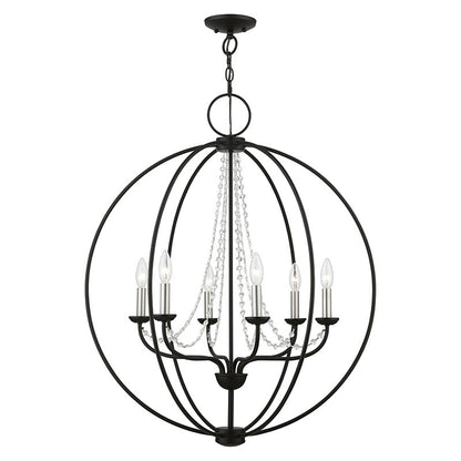 Livex Lighting Arabella Collection  6 Light Black with Brushed Nickel Finish Candles Globe Pendant Chandelier in Black with Brushed Nickel Finish Candles 40916-04