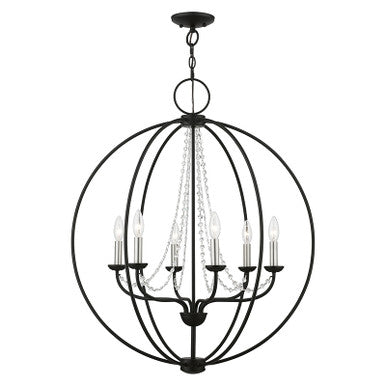 Livex Lighting Arabella Collection  6 Light Black with Brushed Nickel Finish Candles Globe Pendant Chandelier in Black with Brushed Nickel Finish Candles 40916-04