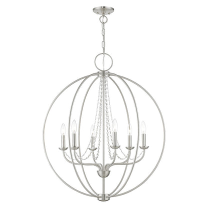 Livex Lighting Arabella Collection  6 Light Brushed Nickel Globe Pendant Chandelier in Brushed Nickel 40916-91