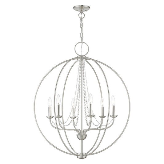 Livex Lighting Arabella Collection  6 Light Brushed Nickel Globe Pendant Chandelier in Brushed Nickel 40916-91