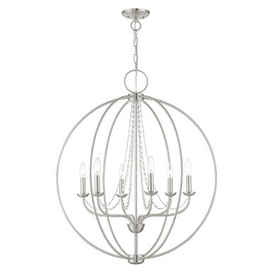 Livex Lighting Arabella Collection  6 Light Brushed Nickel Globe Pendant Chandelier in Brushed Nickel 40916-91