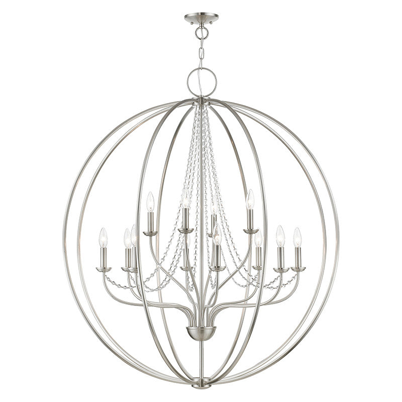 Livex Lighting Arabella Collection  12 Light Brushed Nickel Grande Foyer Chandelier in Brushed Nickel 40919-91