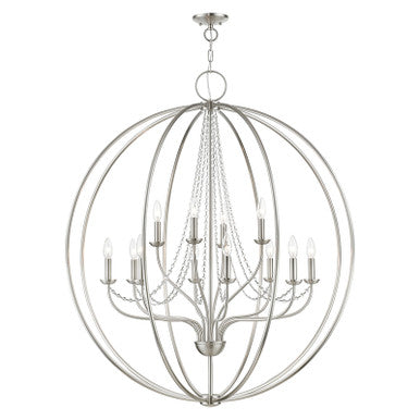 Livex Lighting Arabella Collection  12 Light Brushed Nickel Grande Foyer Chandelier in Brushed Nickel 40919-91