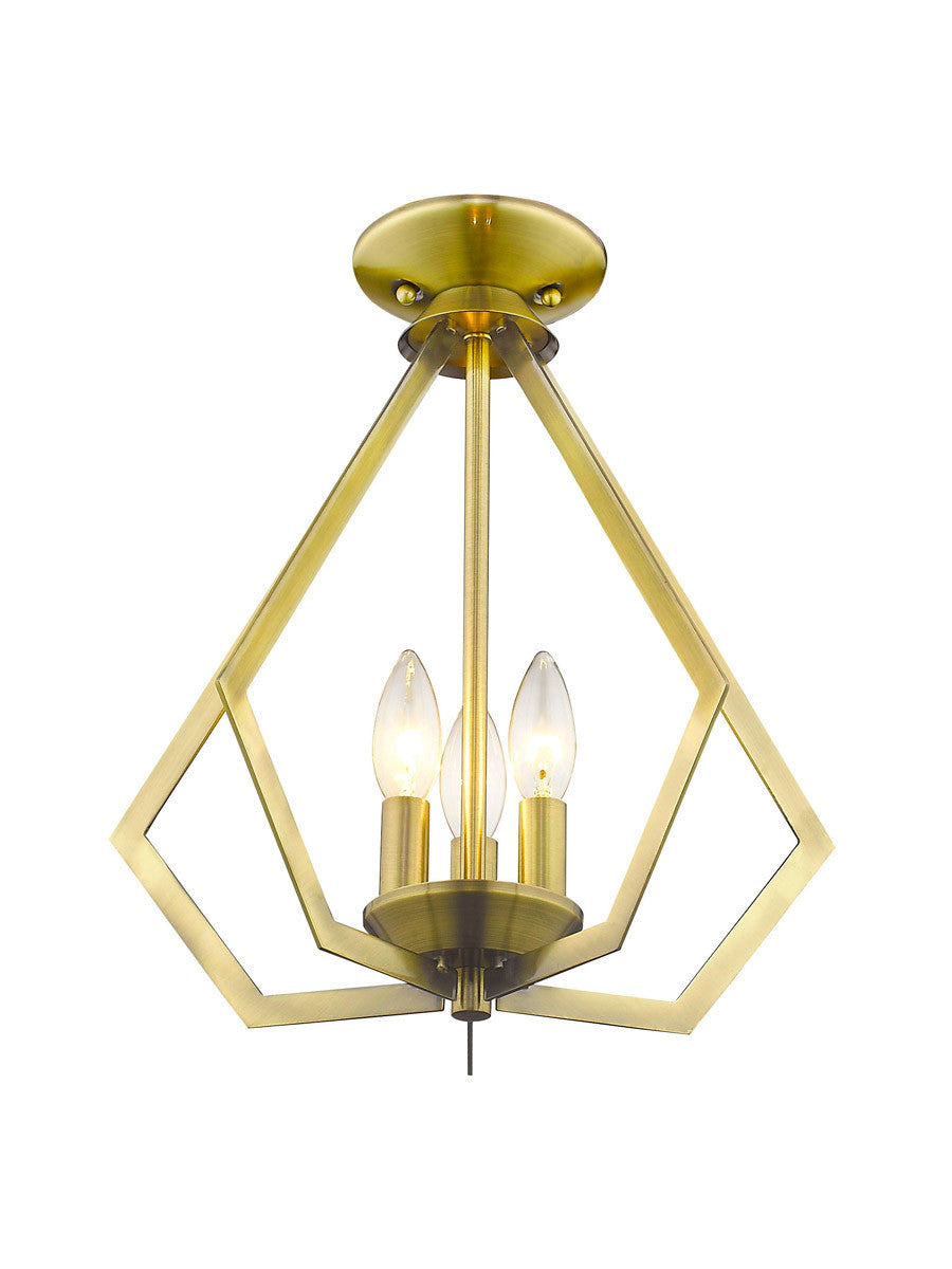 Livex Lighting Prism Collection 3 Light AB Mini Chandelier/Ceiling Mount in Antique Brass 40923-01