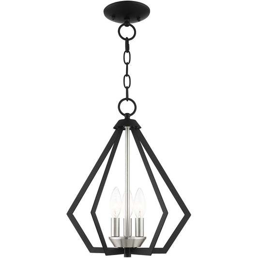 Livex Lighting Prism Collection 3 Lt Black Chandelier  in Black with Brushed Nickel Cluster 40923-04