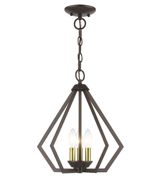 Livex Lighting Prism Collection 3 Light English Bronze Semi-Flush / Small Pendant with Antique Brass Finish Accents 40923-92