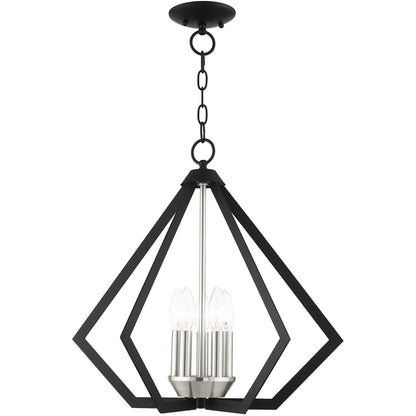 Livex Lighting Prism Collection 5 Lt Black Chandelier  in Black with Brushed Nickel Cluster 40925-04