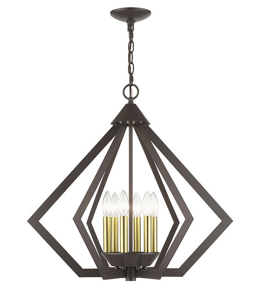 Livex Lighting Prism Collection 6 Light English Bronze Chandelier with Antique Brass Finish Accents 40926-92