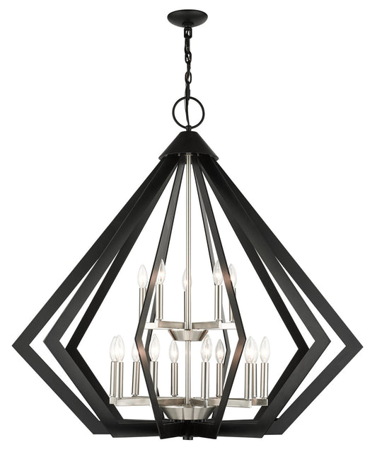 Livex Lighting Prism Collection  15 Light Black Foyer Chandelier in Black with Brushed Nickel Cluster 40928-04