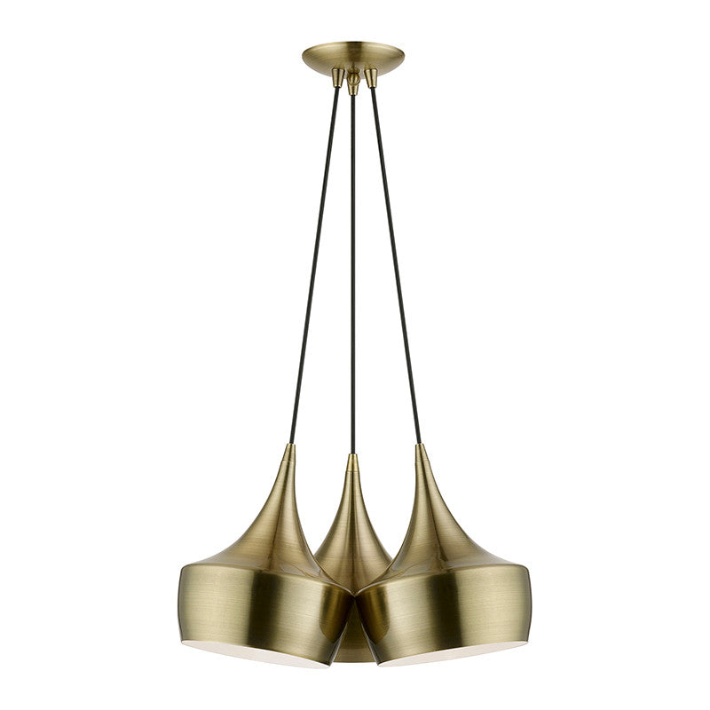 Livex Lighting Waldorf Collection  3 Light Antique Brass Cluster Pendant in Antique Brass 40993-01