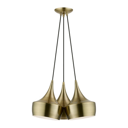 Livex Lighting Waldorf Collection  3 Light Antique Brass Cluster Pendant in Antique Brass 40993-01