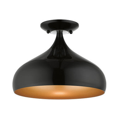 Livex Lighting Amador Collection  1 Light Shiny Black Semi-Flush Mount in Shiny Black with Polished Chrome Accents 41050-68