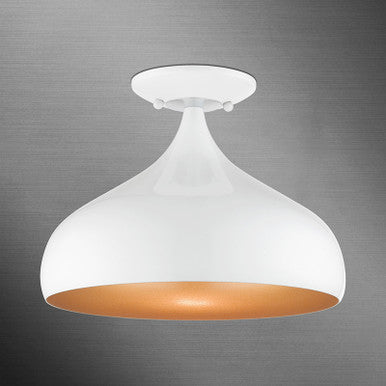 Livex Lighting Amador Collection  1 Light Shiny White Sem-Flush Mount in Shiny White with Polished Chrome Accents 41050-69